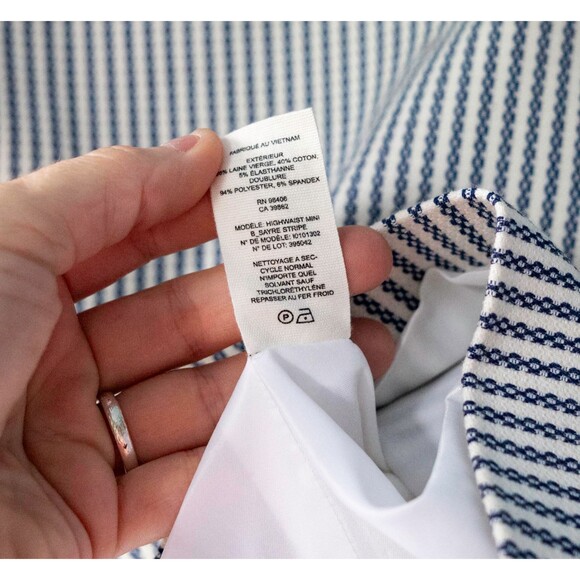 Theory Virgin Wool High Waist Mini Blue and White Sayre Striped A-Line Skirt 12 - Picture 5 of 11